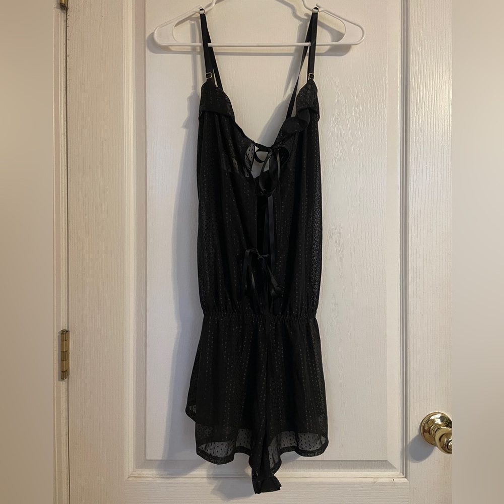 NWOT Cacique Black Sheer Polka Dot Romper 18 20 Sleep‎ Festival Rave Whimsygoth